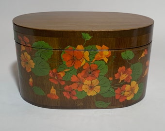 Oval Brown Wood Decoupaged Fall Flower Box