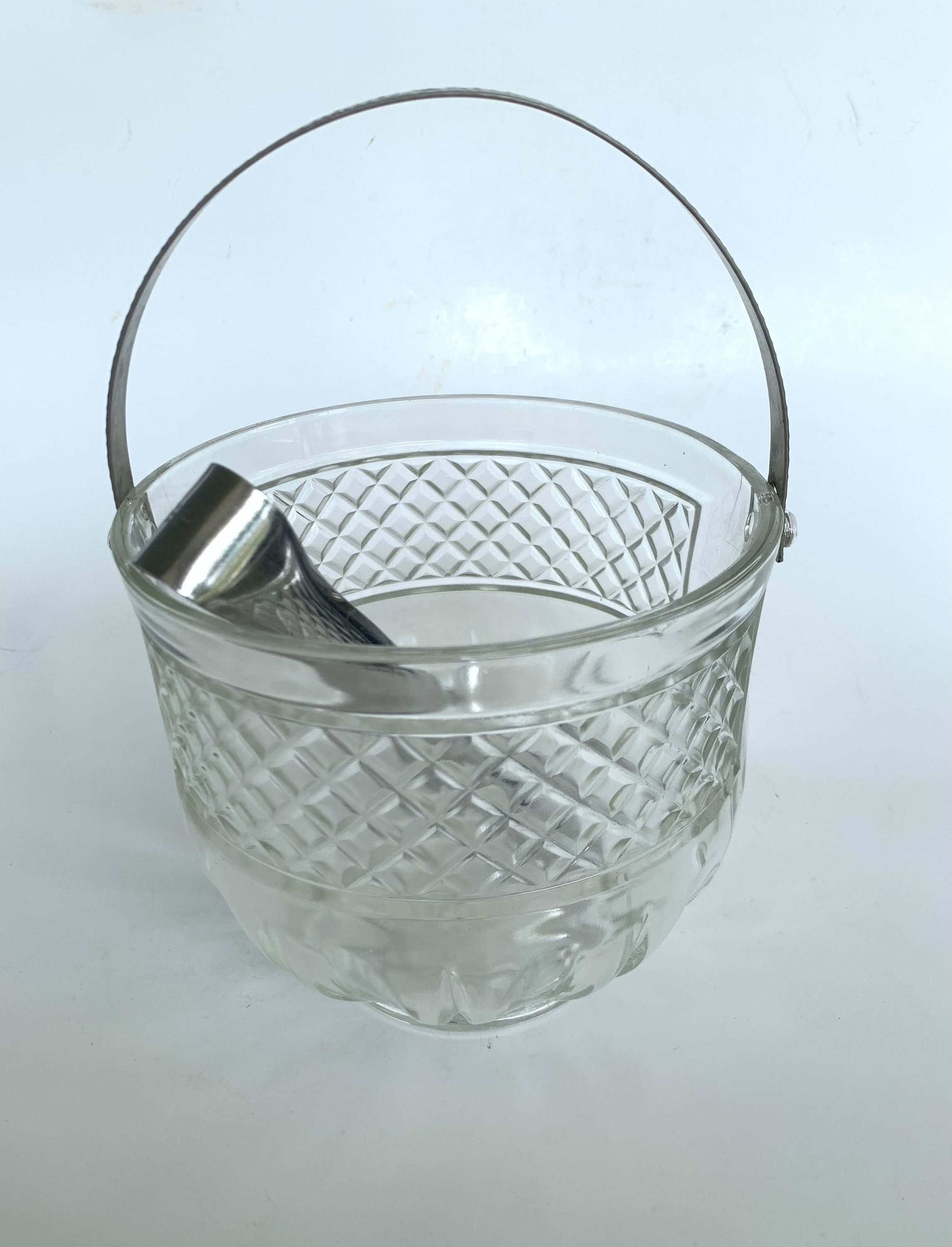 Vintage Clear Glass Ice Bucket With Metal Handle & Stainless Etsy