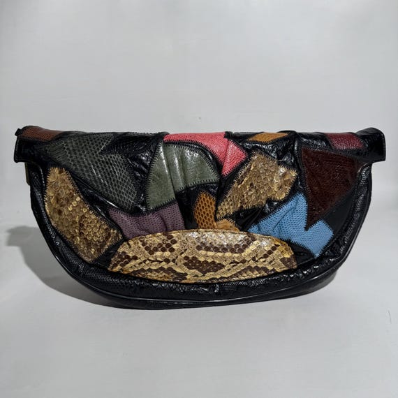 80s Exotic Leather Patchwork Clutch: Caprice Hand… - image 1