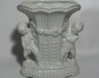 Vintage White Cherub Ceramic Vase / Made In USA