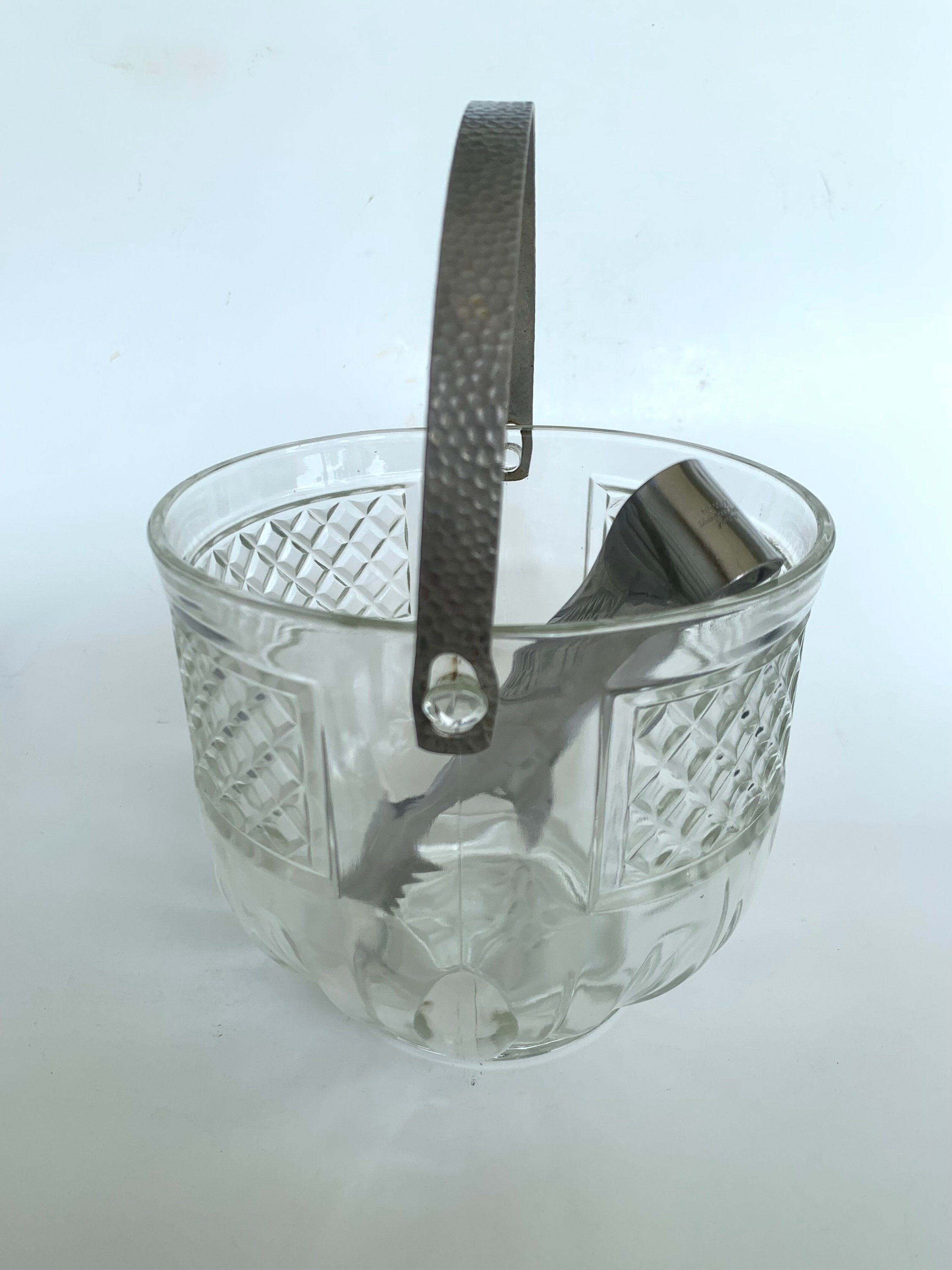 Vintage Clear Glass Ice Bucket With Metal Handle & Stainless Etsy