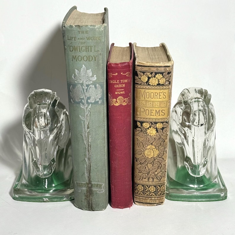 Vintage Clear Glass Horse Head Bookends - Etsy