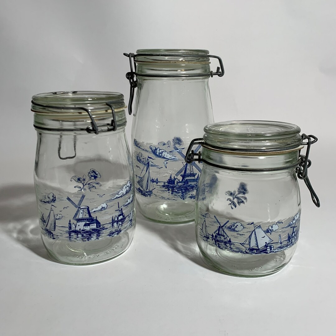 Hermetic Bail Jar Canister Set / Blue & White Dutch Windmill Etsy