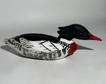 Hand Painted Wood Duck Decoy: Red Breasted Merganser, Folk Art