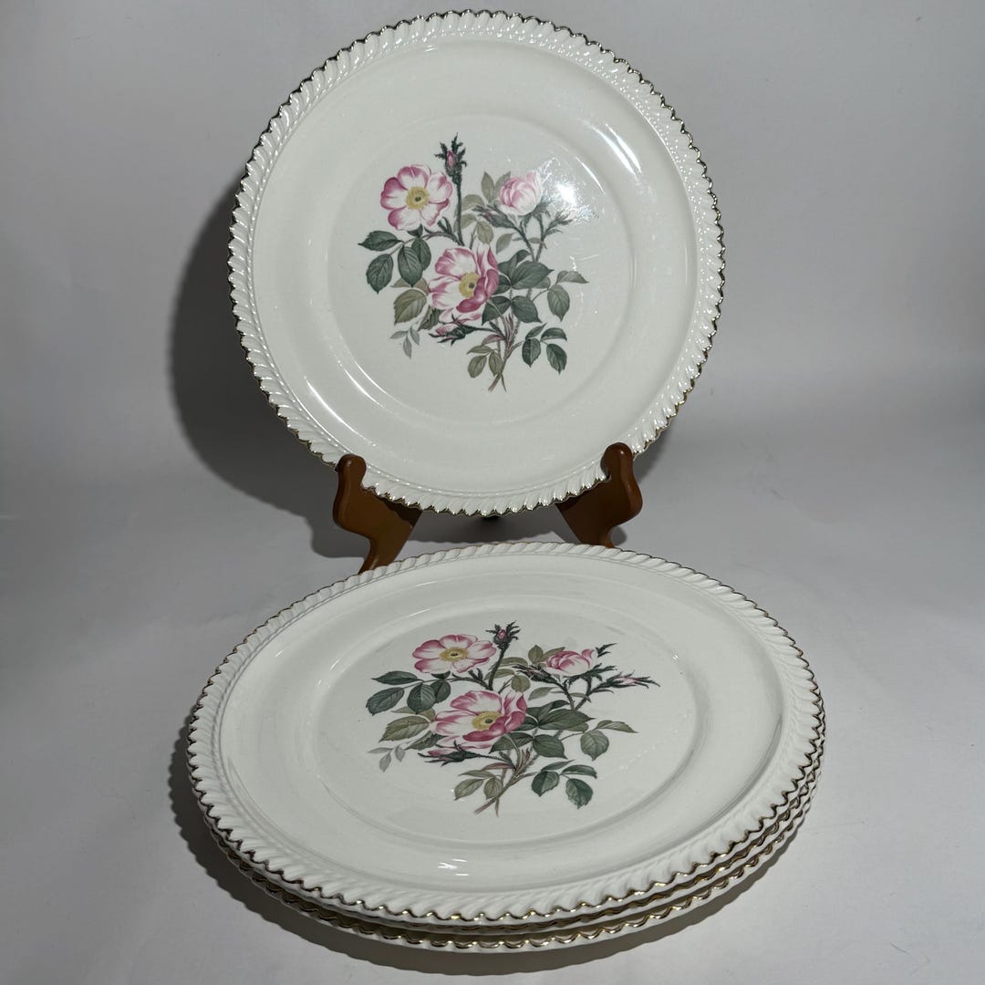 Cottagecore Pink Wild Rose Dinner Plates: Harker Pottery Co, 22 Kt Gold ...