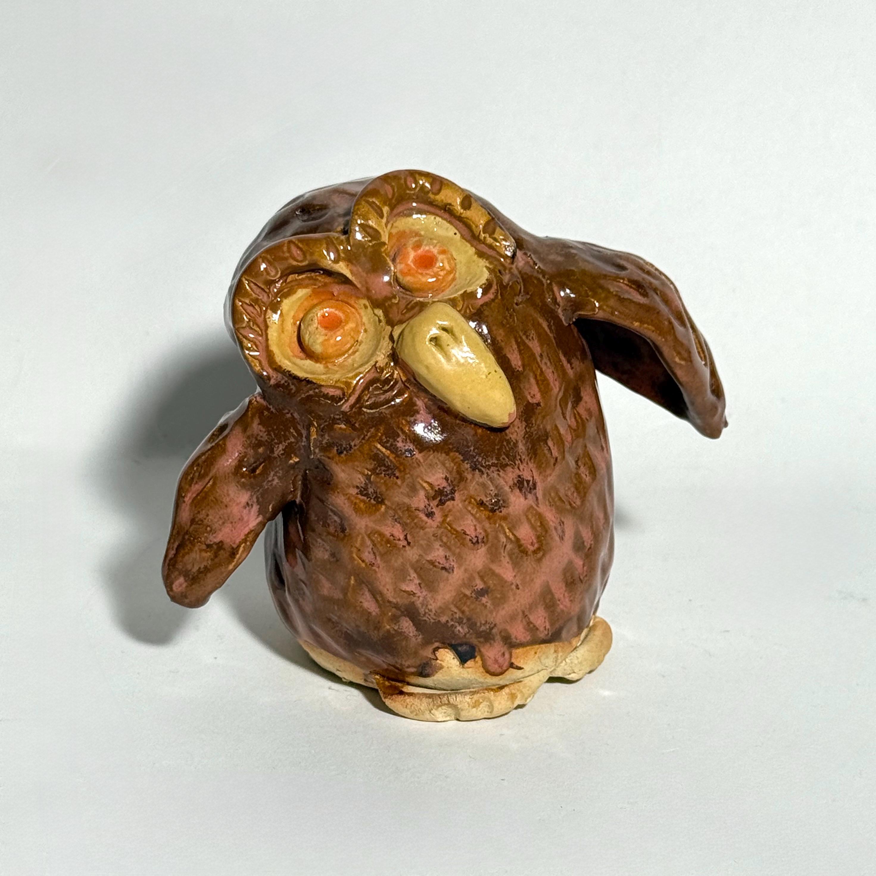 Vintage Unique Quirky Brown Owl Pottery Figurine
