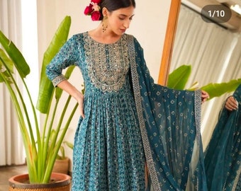 Beautiful Cotton Plus Size Straight Dress for Women Embroidery Kurti With Pant And Duptta Pakistani Designer Party Wear Readymade Dress