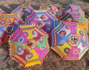 Sombrilla de algodón bordada: decoración para bodas bohemias, decoración india, 61 cm (24 pulgadas)