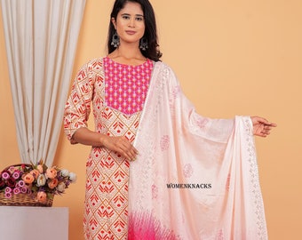 Ensemble kurta et pantalon kurta ethniques indiens en tissu de rayonne Ensemble kurta indien 3 pièces vêtements de mariage Kurti droit