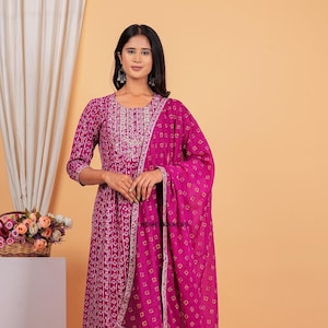 Indische Hochzeitsabnutzung Kurta gesetzt alle Anlass-Abnutzung Kurti-Hose-Set mit gedrucktem Dupatta 3-teiliges Set für Damen-Partywear-Designer Kurti Set