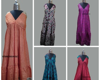 Handmade Silk Sari Maxi Dress: Boho Beach Tie-Dye Dress