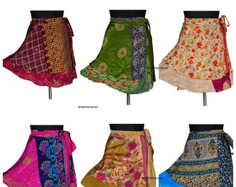 Wholesale Lots Sari silk wrap skirt Reversible and Lightweight Floaty Double layer skirt Beach coverup Ties Skirts Mini Skirts