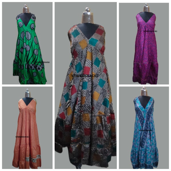 Langes Boho Maxi Seide Sari Kleid Sommerkleid Gypsy Beach Boho Style Kleid Seide Sari Kleid für Frauen Geschenke (verschiedene Farben)