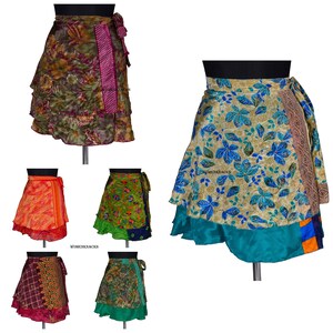 Wholesale Mini Silk Wrap Skirts, Bohemian Reversible Skirt, Beach Cover-Up