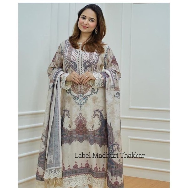 Designer pakistanischer Readymade Salwar Kameez mit Dupatta Ethno-Hochzeitskleidern für Frauen, Kurta-Palazzo-Set, 3-teiliges Kurta-Palazzo-Set