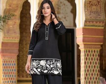 Black Color Premium Kurta set Summer cord set Very comfortable kurta with palazzo Set For Women upto 3XL