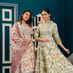 Beautiful 3 piece Salwar Kameez with Duppatta, Indian Designer Festive/ Partywear Cotton Angrakha Kurta with Pant set