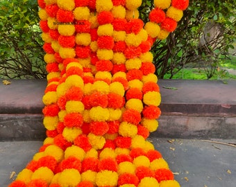Stringhe di ghirlande di fiori di calendula decorativi artificiali indiani di fiori di calendula per la decorazione della festa nuziale di Natale