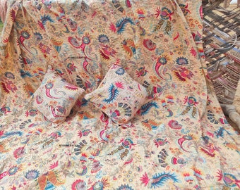 Mukut Printed handmade kantha quilt bohemian bedspread coverlet cotton quilt boho bedding blanket