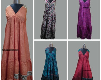 Vintage Silk Backless Maxi Dress, Indian Sari Boho Style