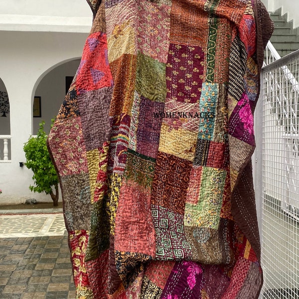 Indian patchwork kantha throw blanket handmade bohemian bedspread kantha Indian vintage pet blanket Housewarming gift