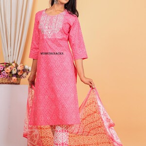 Floral Printed cotton kurti set with Dupatta Traditional Indian Outfit | Ethnic Kurta Set for Women readymade 3 pc set image 9