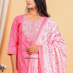 Floral Printed cotton kurti set with Dupatta Traditional Indian Outfit | Ethnic Kurta Set for Women readymade 3 pc set