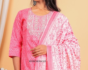 Conjunto de kurti de algodón con estampado floral y dupatta, atuendo tradicional indio/conjunto de kurta étnica para mujer, conjunto confeccionado de 3 piezas