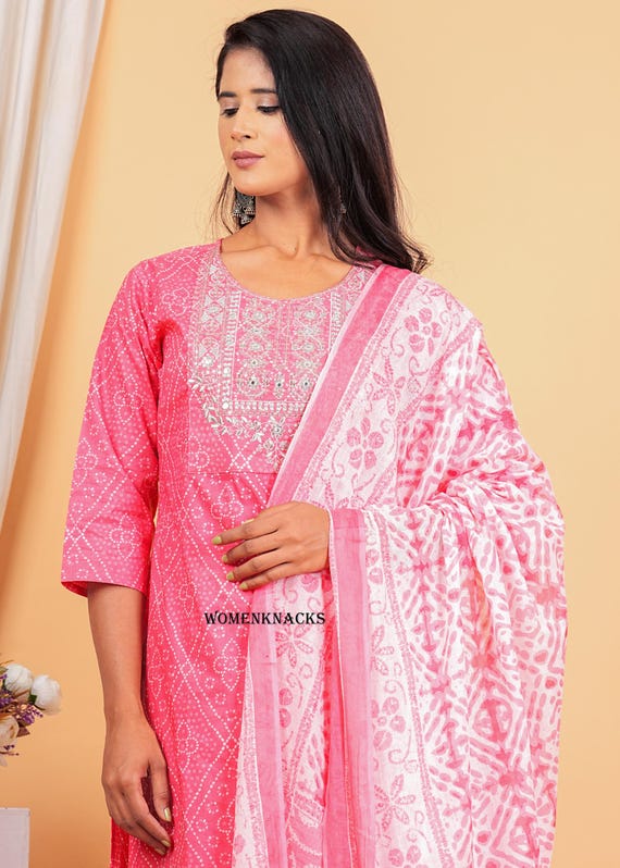 Floral Printed cotton kurti set with Dupatta Traditional Indian Outfit | Ethnic Kurta Set for Women readymade 3 pc set