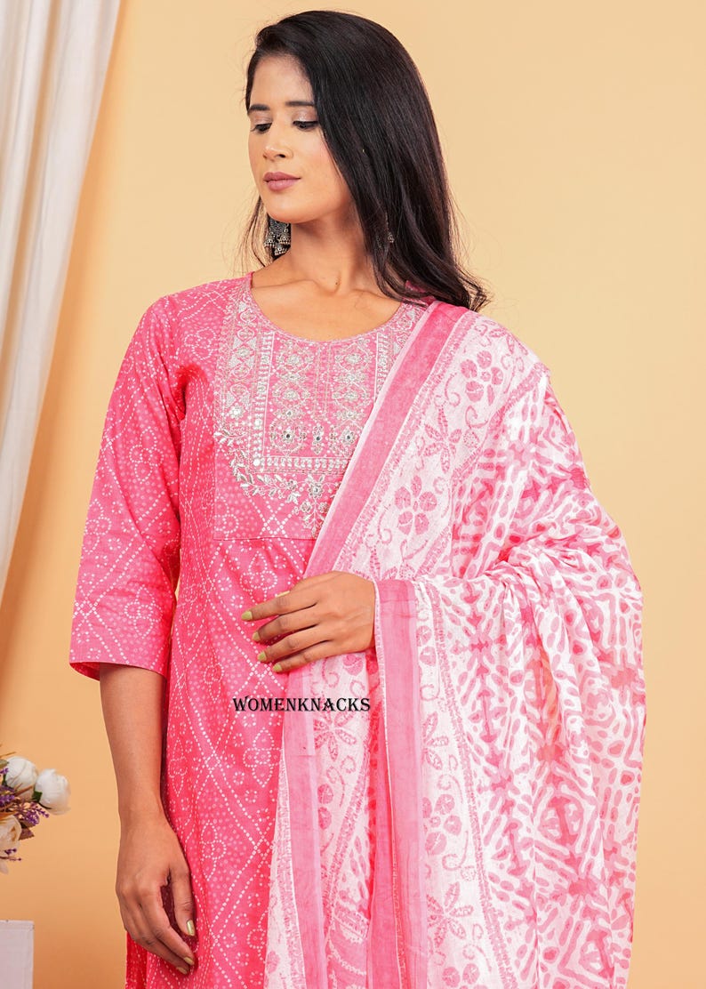 Floral Printed cotton kurti set with Dupatta Traditional Indian Outfit | Ethnic Kurta Set for Women readymade 3 pc set image 1