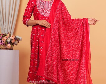 Kurta pant set for women printed dupatta set casual party wear comfortable soft cotton fabric printed Kurta set Indian ethnic dress for gift