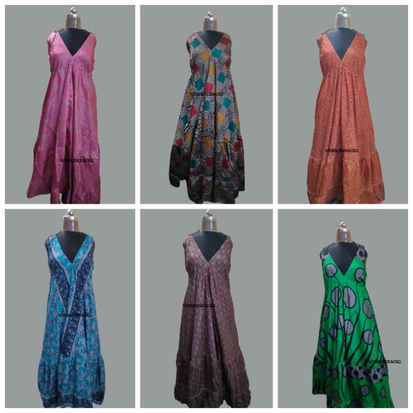 Indian Bohemian Silk Dress Vintage style Boho Maxi Dresses for womens summer dress free size beach wear Halter dress