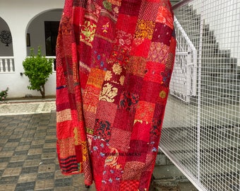 Handmade Indian Patchwork Kantha Quilt - Reversible Bohemian Bedspread