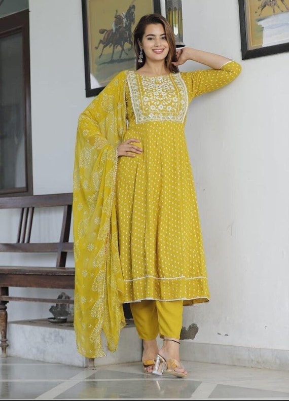 New Wedding Party Wear Full Flair Kurti With Dupatta