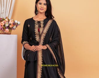 Conjunto Kurti estampado floral: encaje de algodón, Salwar Kameez indio