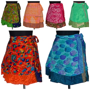 Wholesale Lot Indian Silk Mini Skirts, Vintage Silk Skirt, Bohemian Skirts, Wrap sari skirts, Women Hippie Summer Skirts , womens silk skirt