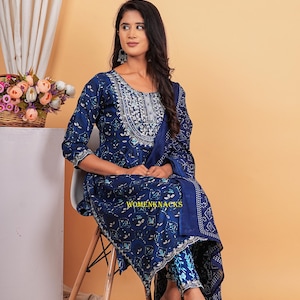 Heavy premium cotton fabric Kurti set handblock printed kurti with pant and dupatta Set for Women all Occasion wear
