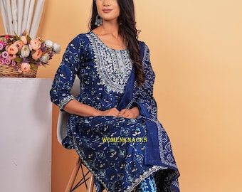 Heavy premium cotton fabric Kurti set handblock printed kurti with pant and dupatta Set for Women all Occasion wear