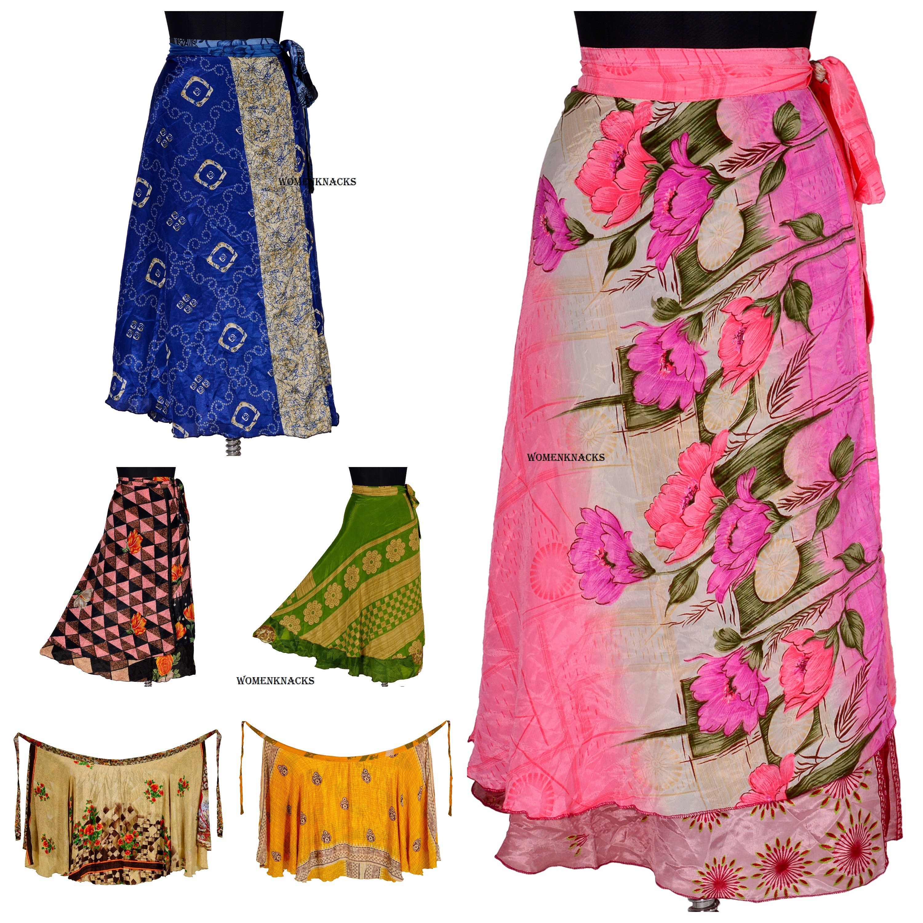 Two Layers Women's Wrap Around Skirts Indian Sari Magic Wrap Short Skirt 2  Layers at Amazon Women's Clothing store