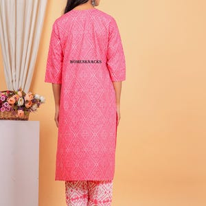 Floral Printed cotton kurti set with Dupatta Traditional Indian Outfit | Ethnic Kurta Set for Women readymade 3 pc set image 4