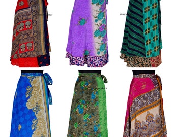 Wholesale Lots Sari Art silk wrap skirt Reversible and Lightweight Floaty Double layer skirt Long Skirts Ties