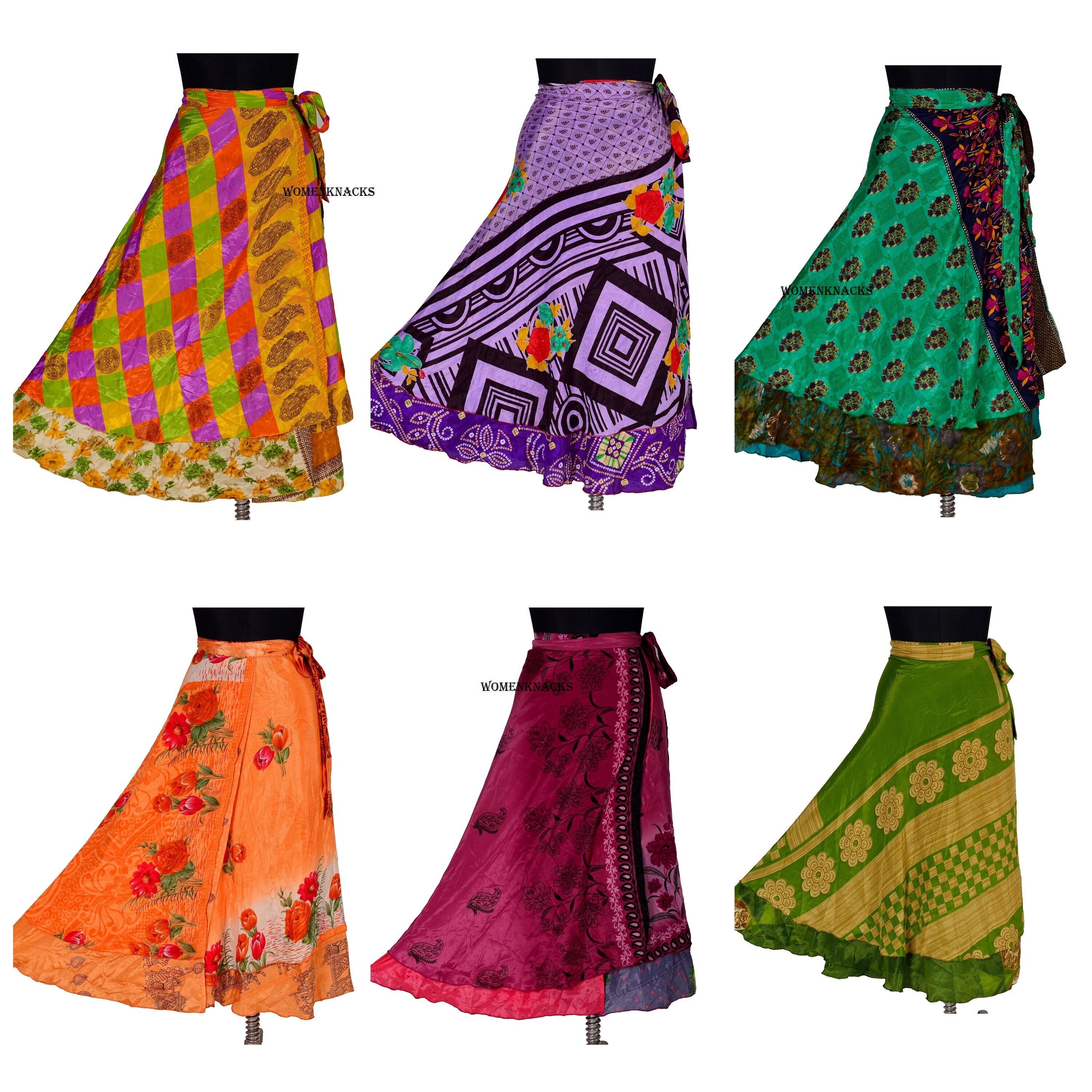 Wholesale Lots Sari silk wrap skirt Reversible and Lightweight Floaty Double layer skirt Long Skirts Ties Skirts Long Skirts