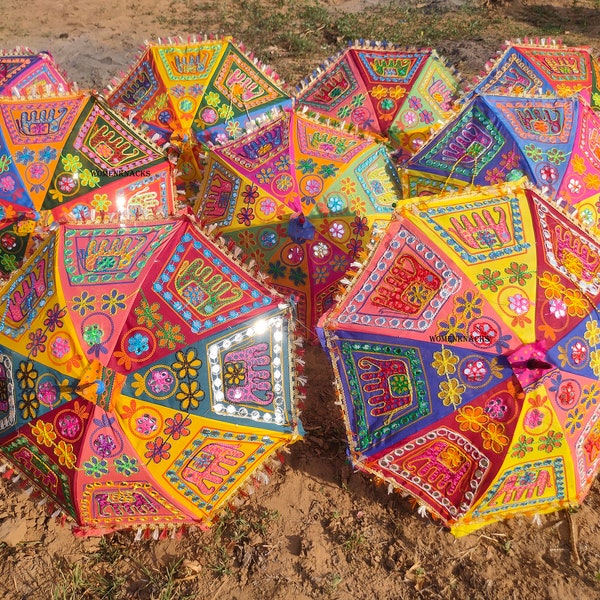 Wholesale Lot Of Sun Parasols Umbrellas Indian Cotton Umbrellas Gorgeous Weddings Party Decor Umbrella Elephant Embroidery Parasols