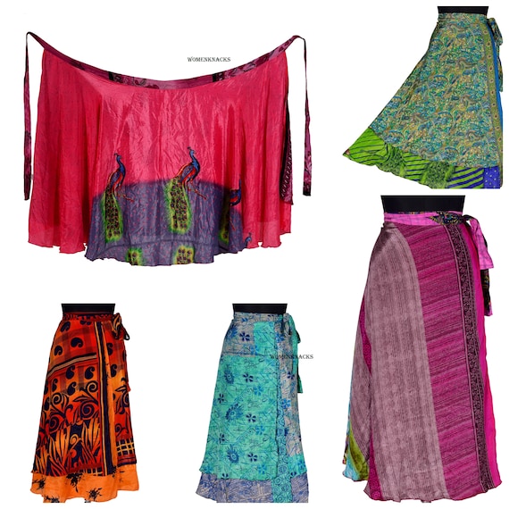 Indian Silk Long Length Sari Wrap Skirts Indian Vintage Wrap