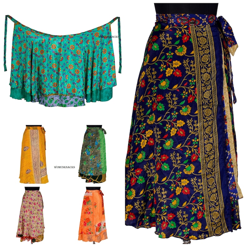 Indian Silk Long Length Sari Wrap Skirts zdjęcie 1