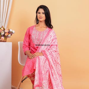 Floral Printed cotton kurti set with Dupatta Traditional Indian Outfit | Ethnic Kurta Set for Women readymade 3 pc set image 3