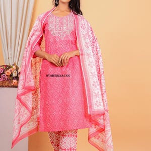 Floral Printed cotton kurti set with Dupatta Traditional Indian Outfit | Ethnic Kurta Set for Women readymade 3 pc set image 8