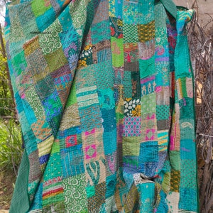 Trapunta indiana unica vintage patchwork fatta a mano kantha boho copriletto copridivano trapunta
