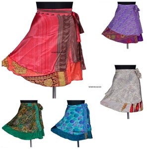 Indian vintage Mini silk skirt women beach skirt skirt magic double layer skirts for Indian Wrap Skirt Silk skirt assorted colors