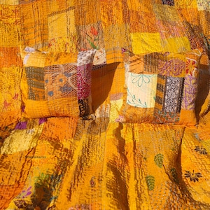 Lot de jetés faits main en coton et soie patchwork kantha